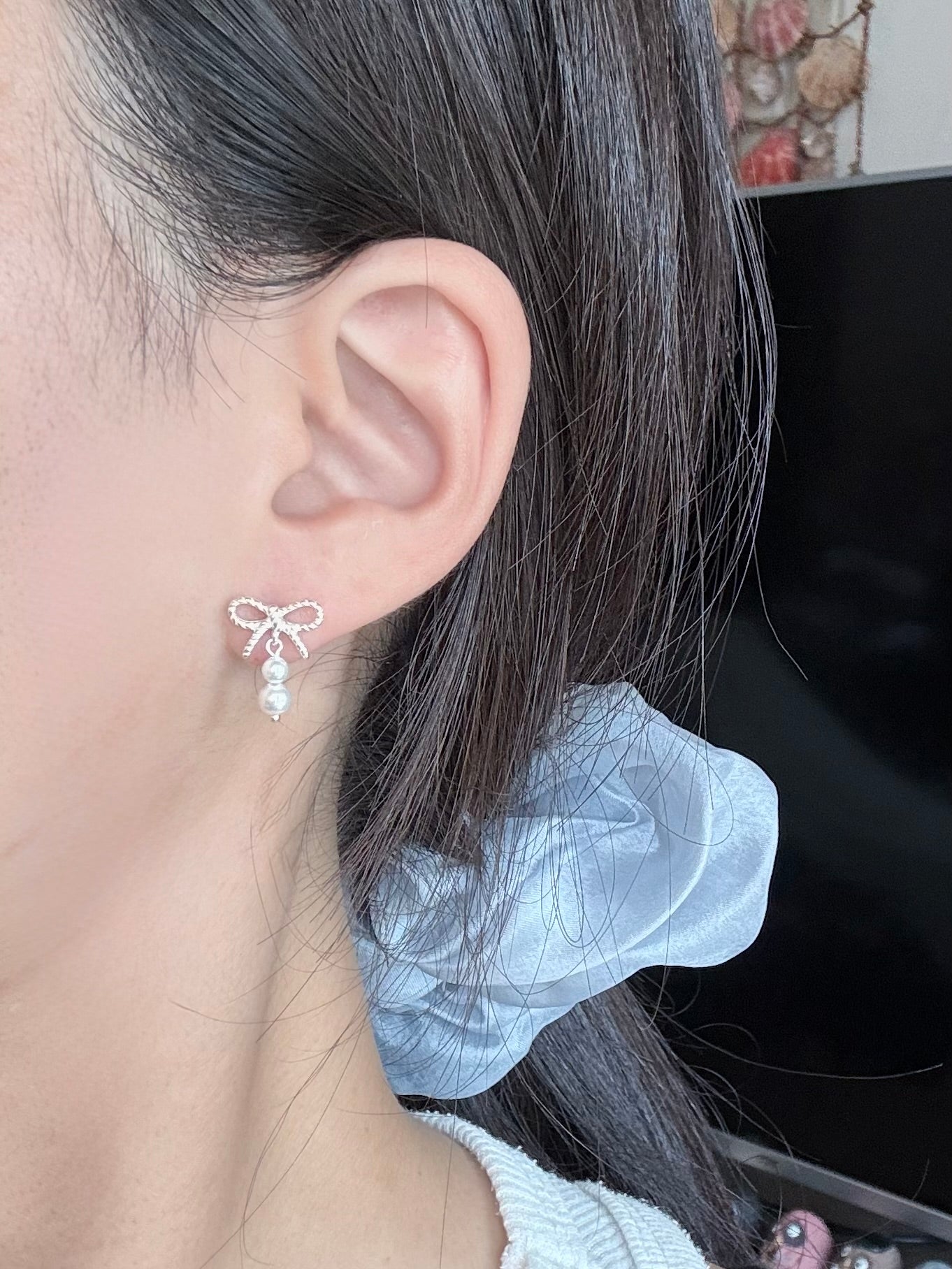 蝴蝶結珍珠耳環Ribbon Pearl Earrings