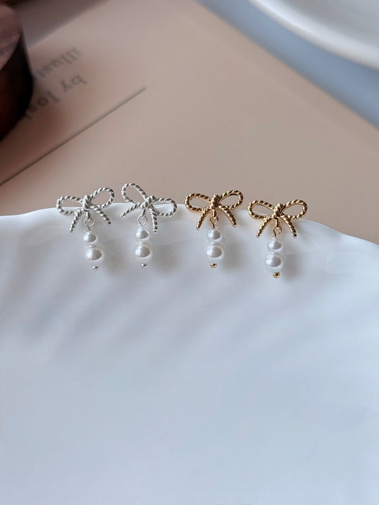 蝴蝶結珍珠耳環Ribbon Pearl Earrings
