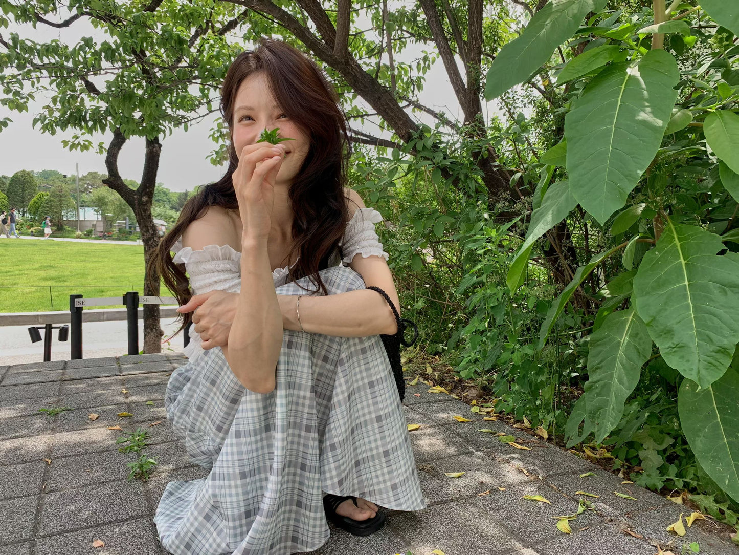 J14法式暮夏格紋長裙
