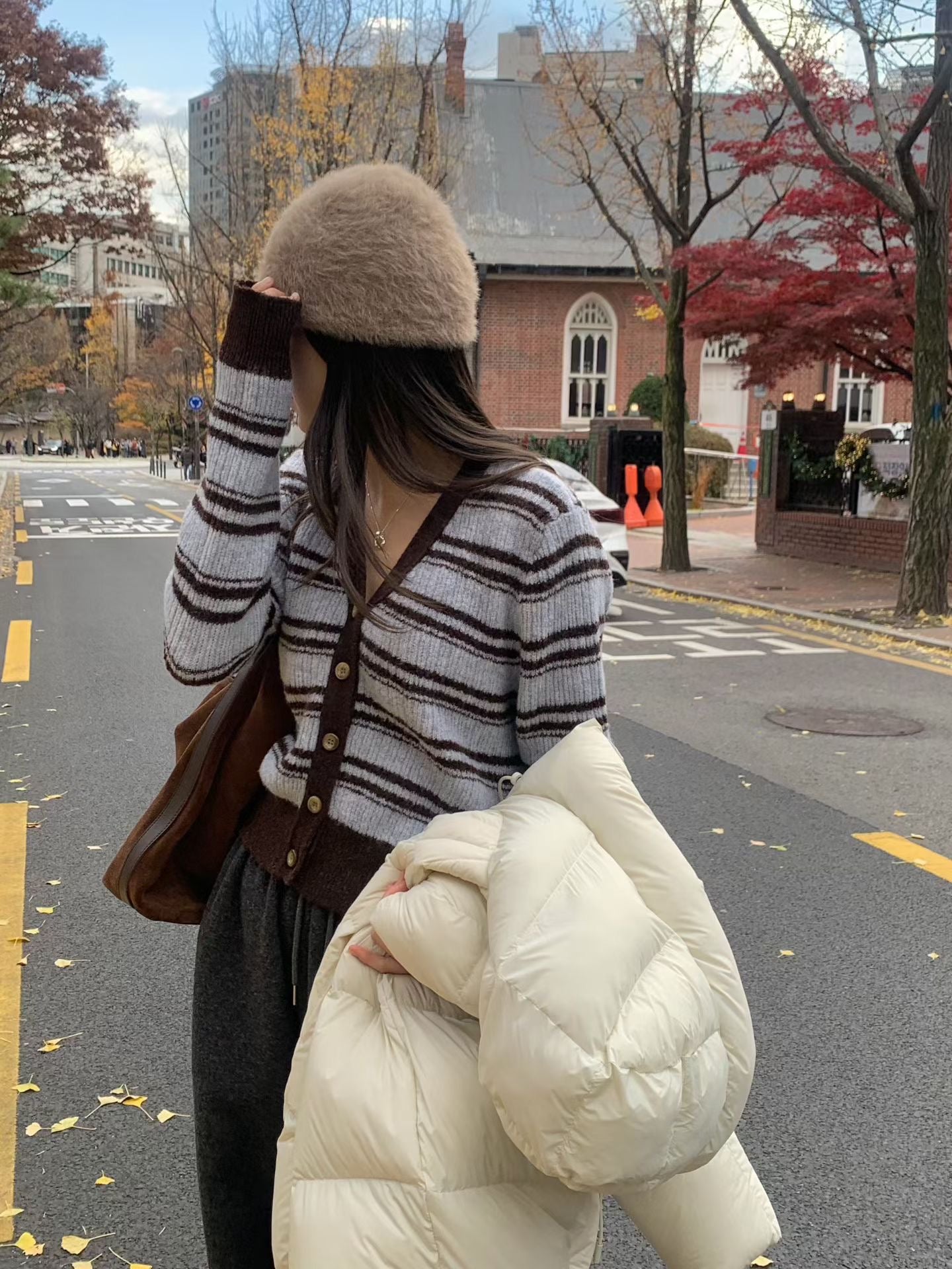 條紋可可針織開衫