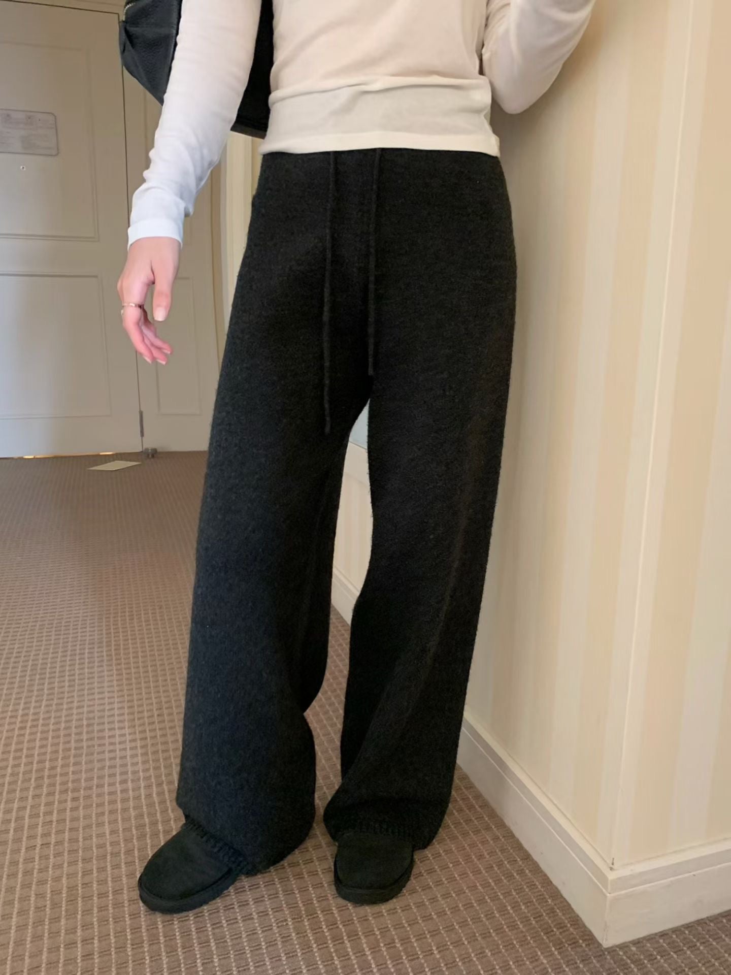 冬日挺版針織寬褲