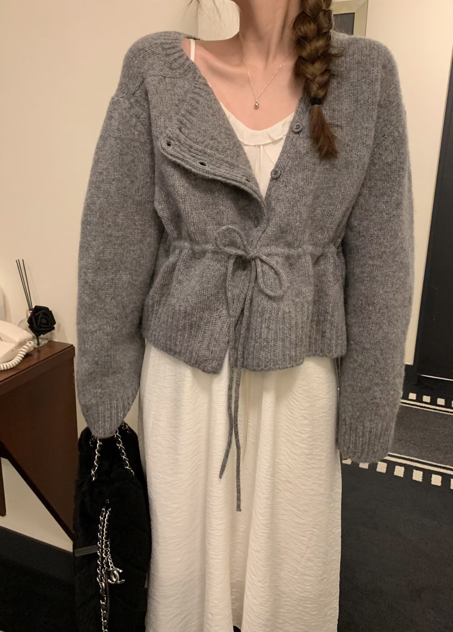 100%羊毛🦙溫柔綁帶抽繩針織外套