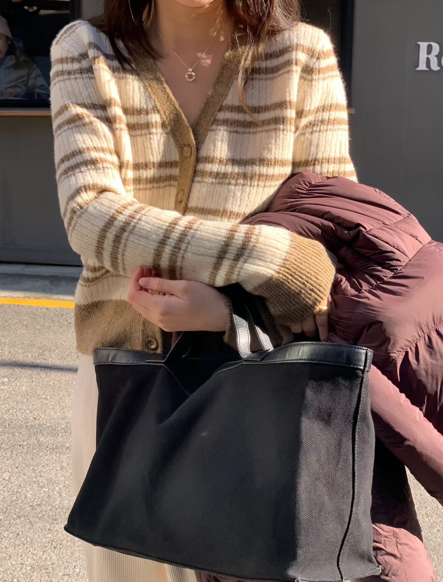 條紋可可針織開衫