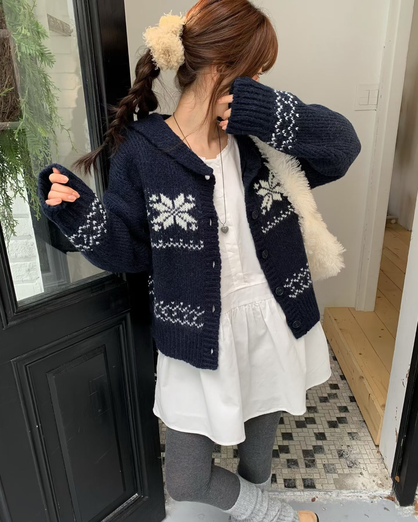 北歐風雪花❄️翻領開衫