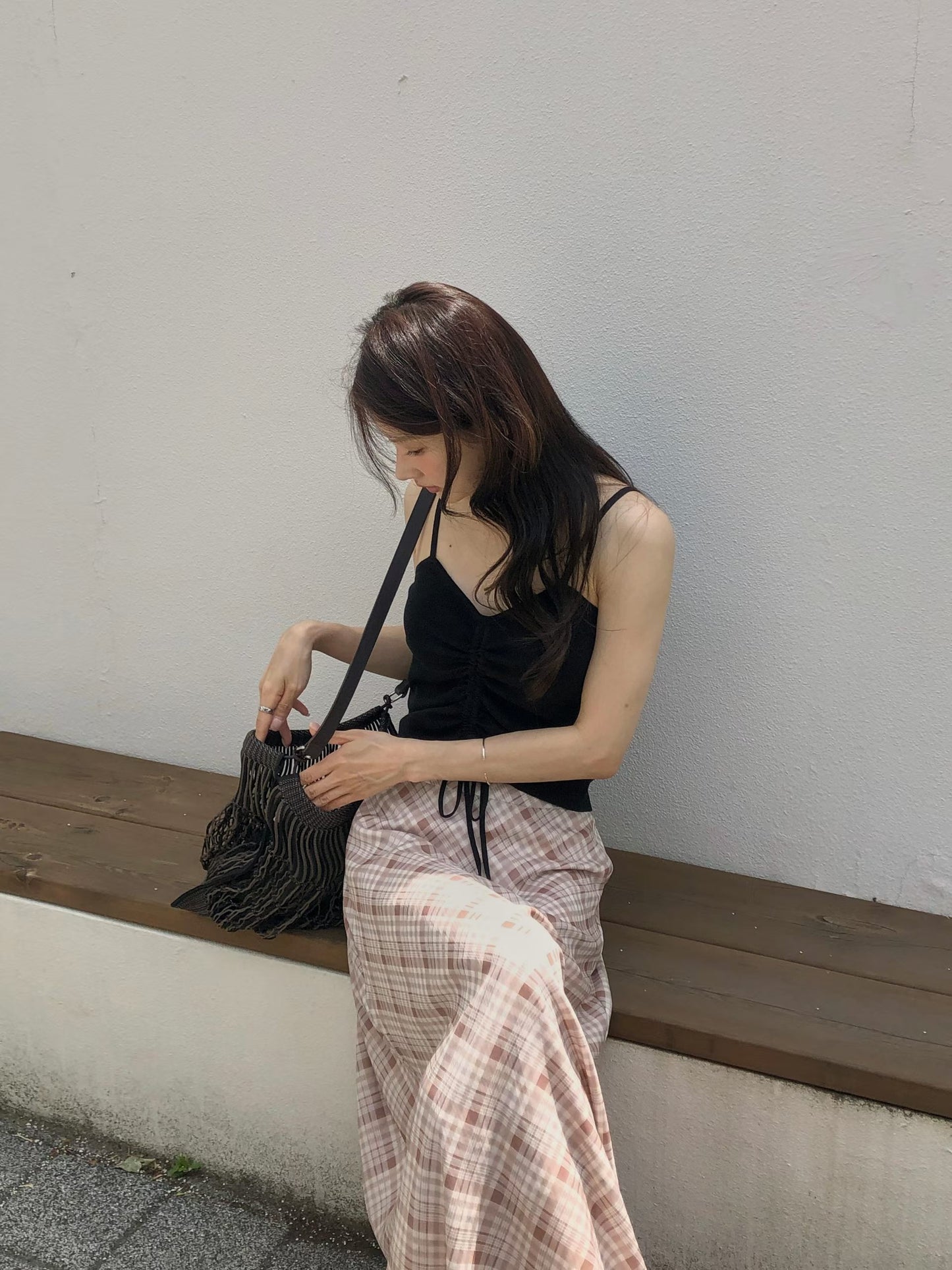 J14法式暮夏格紋長裙