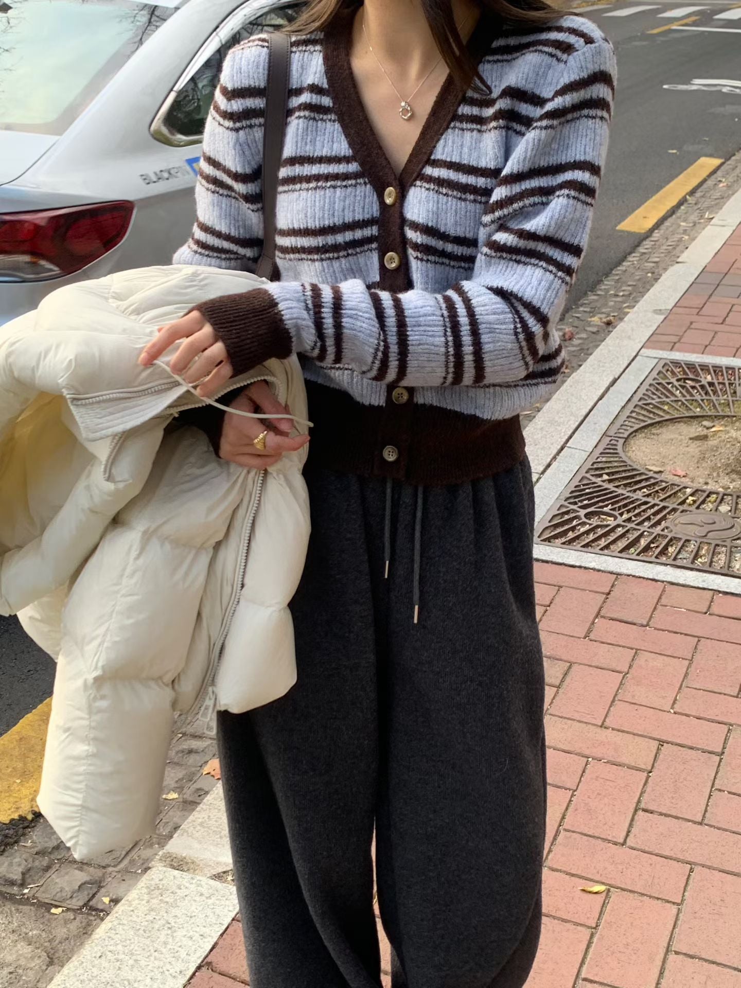 條紋可可針織開衫