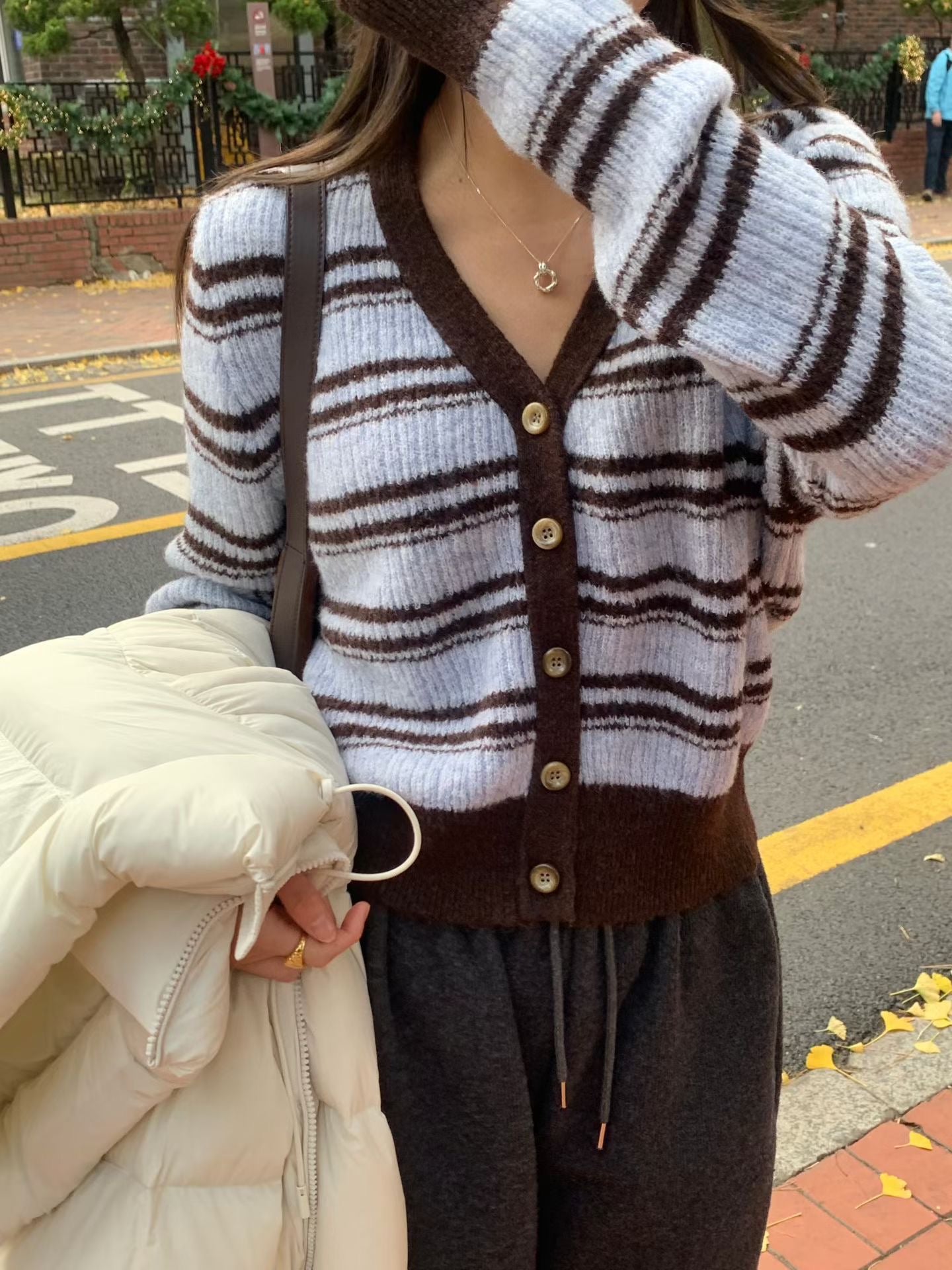 條紋可可針織開衫