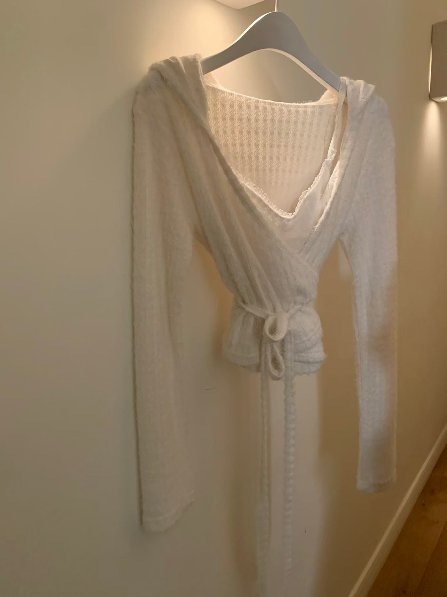 仿安哥拉毛針織背心開衫套裝