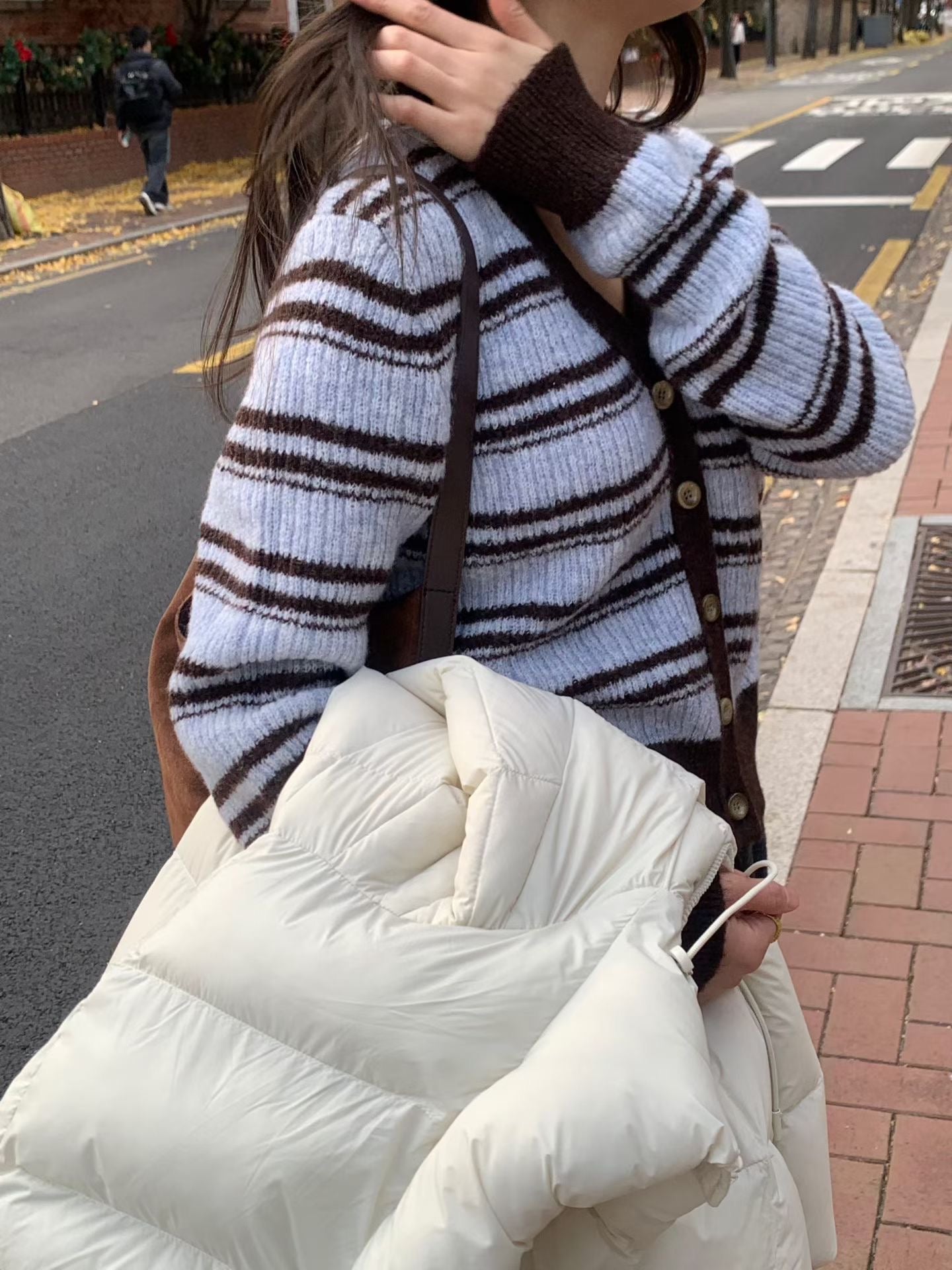 條紋可可針織開衫