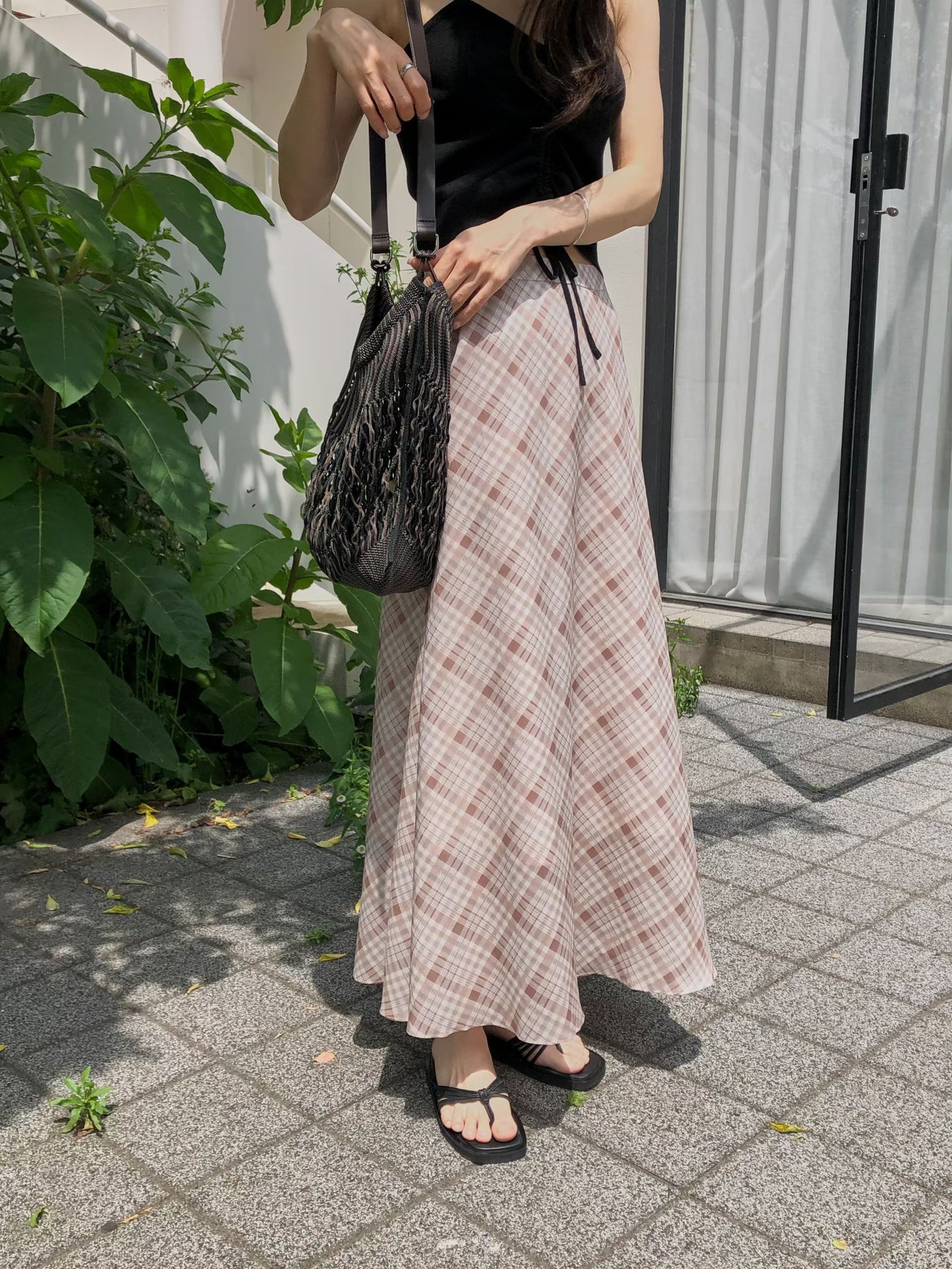 J14法式暮夏格紋長裙