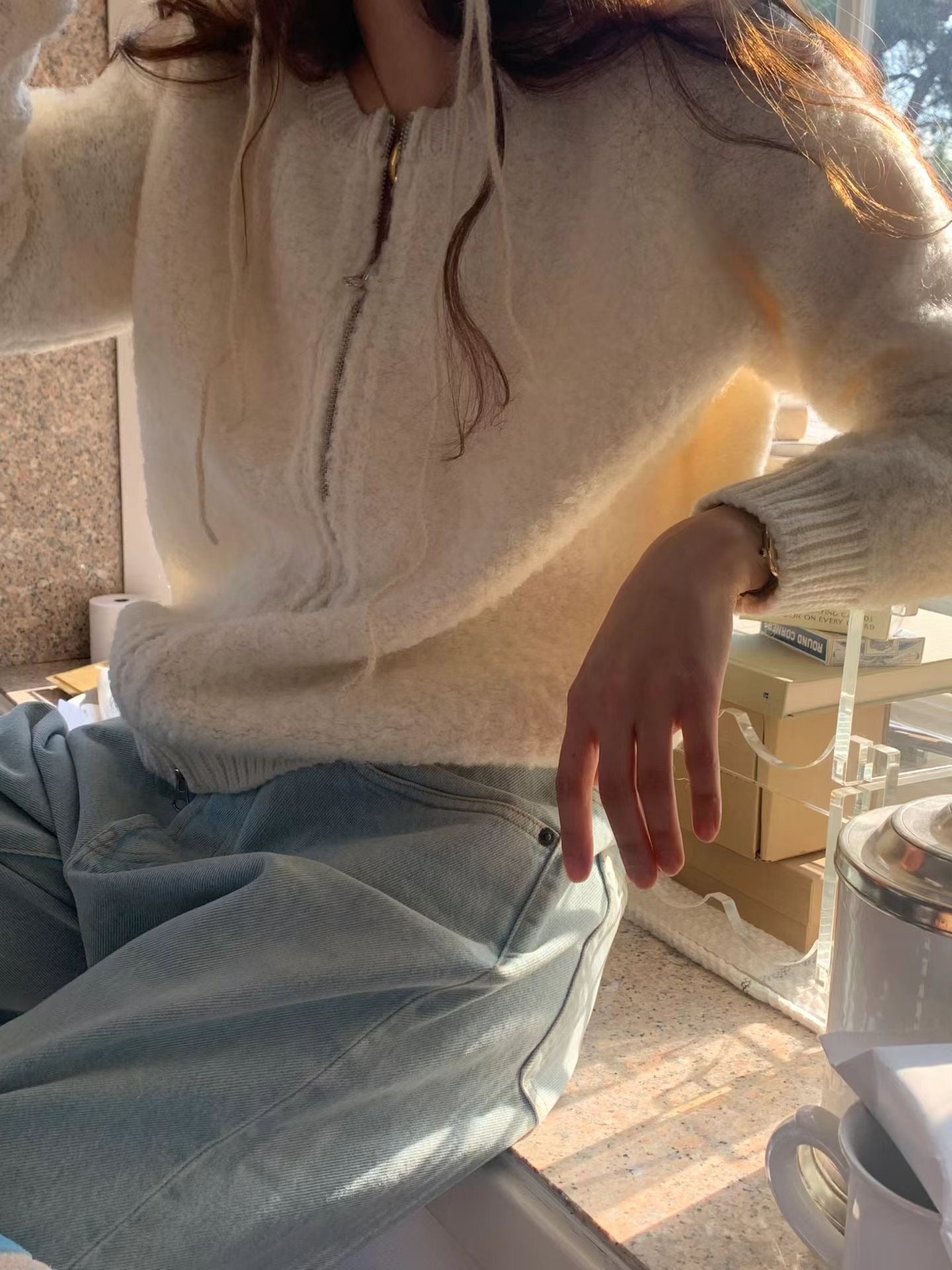 療癒色系🩵寶寶藍圈圈毛毛衣開衫