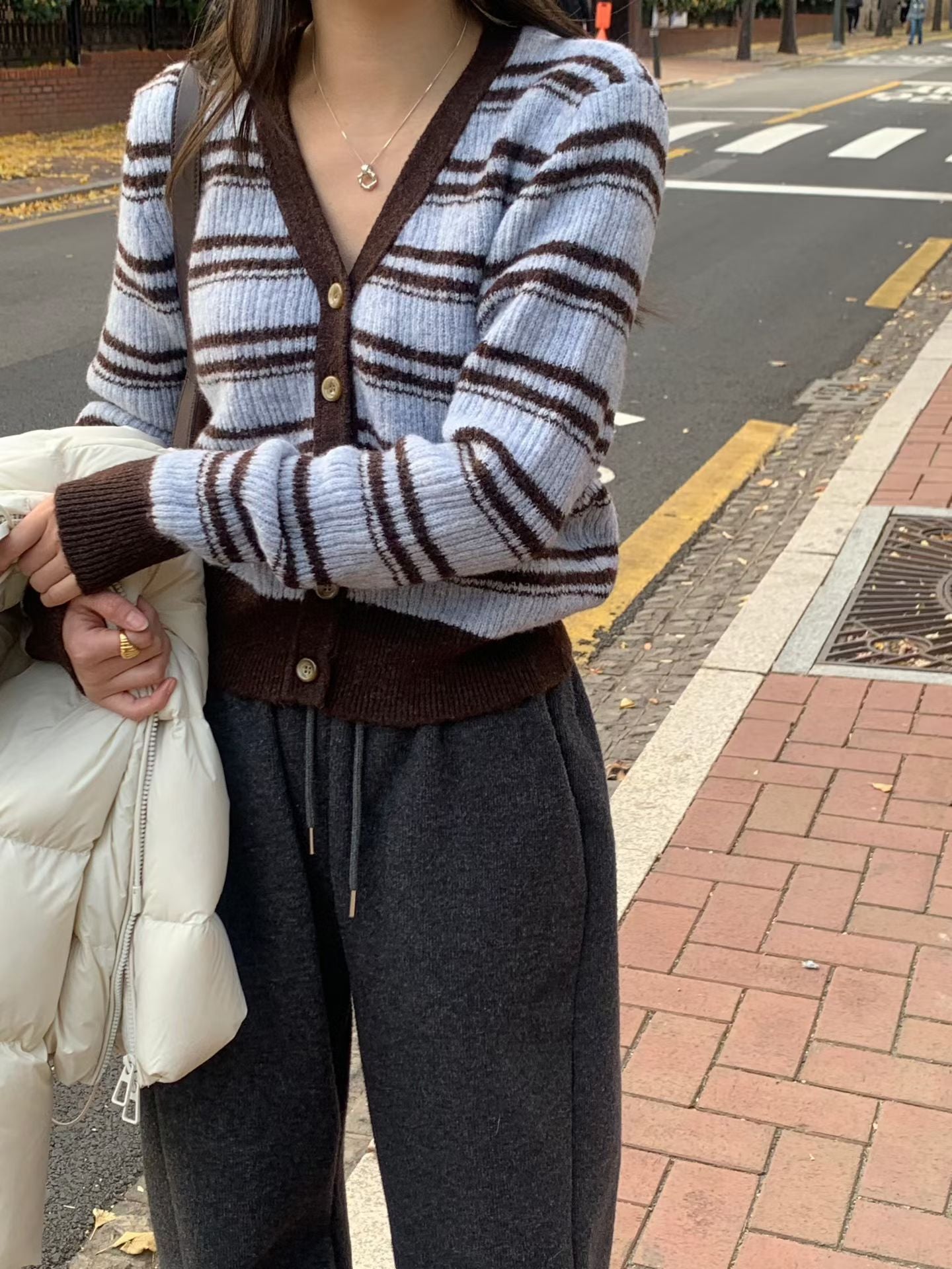 條紋可可針織開衫