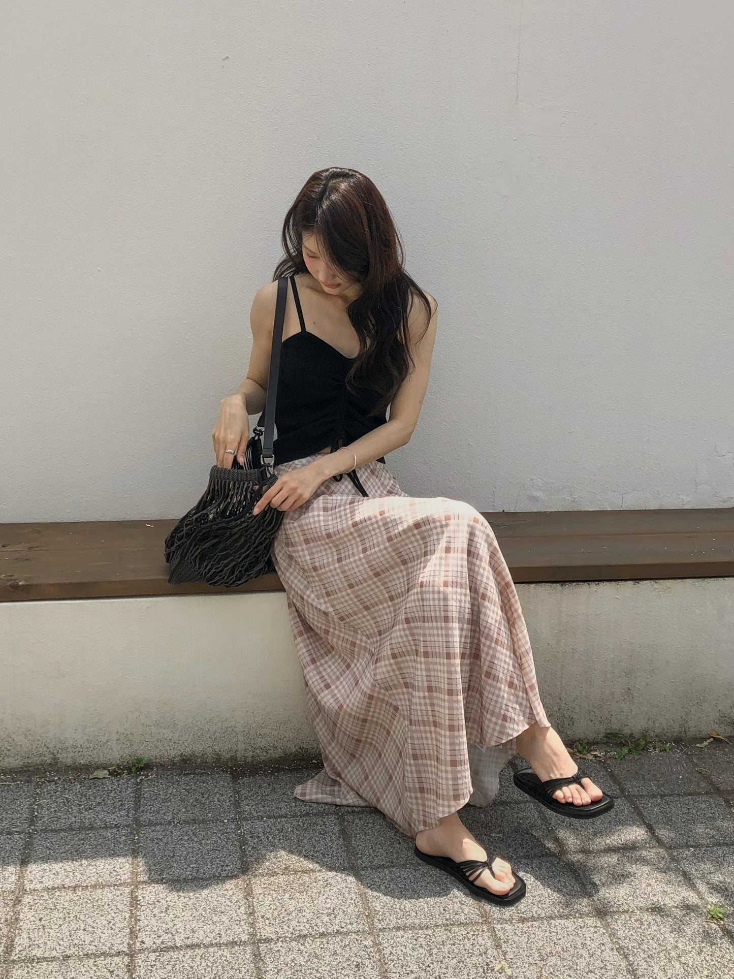 J14法式暮夏格紋長裙