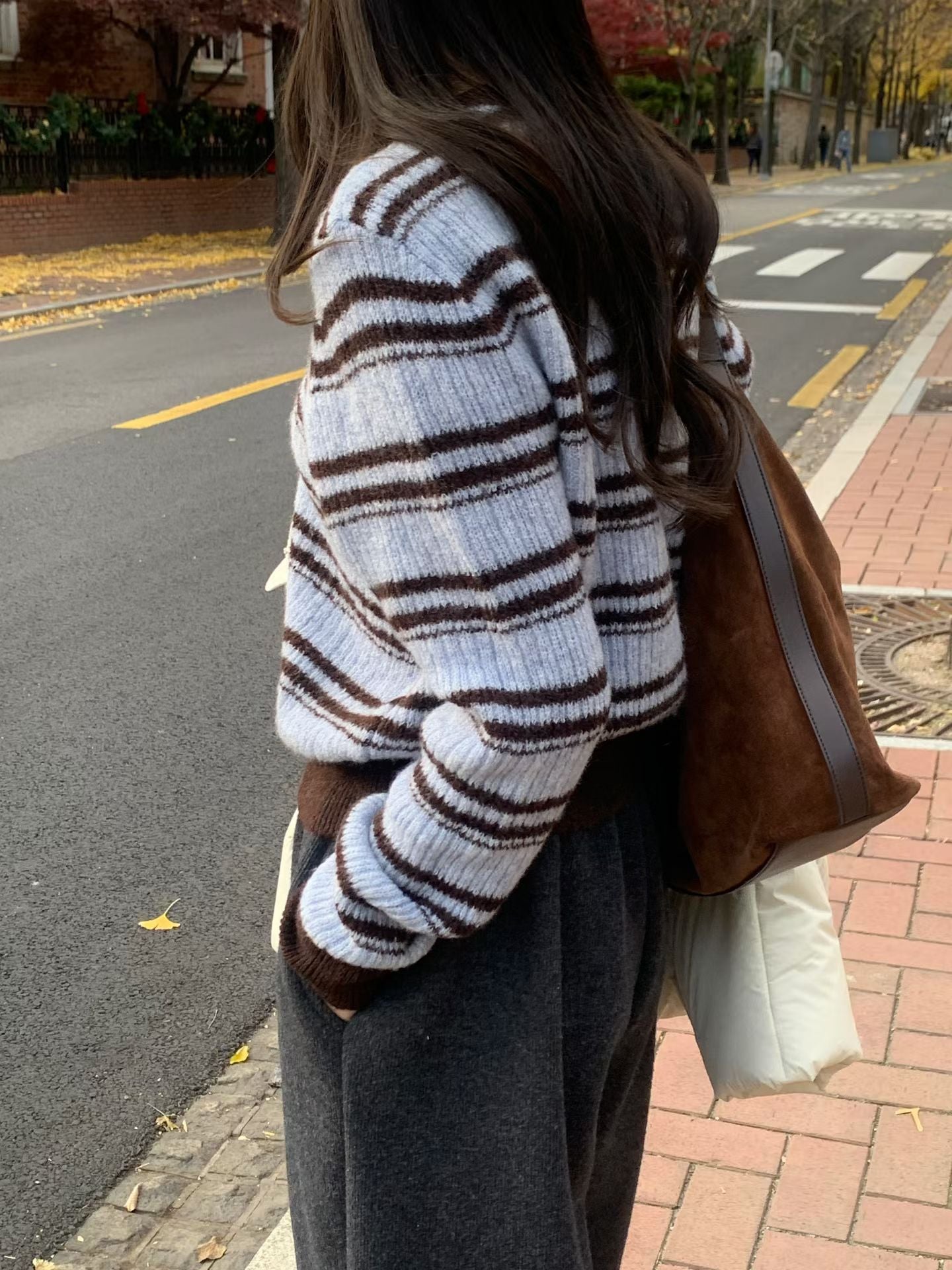 條紋可可針織開衫