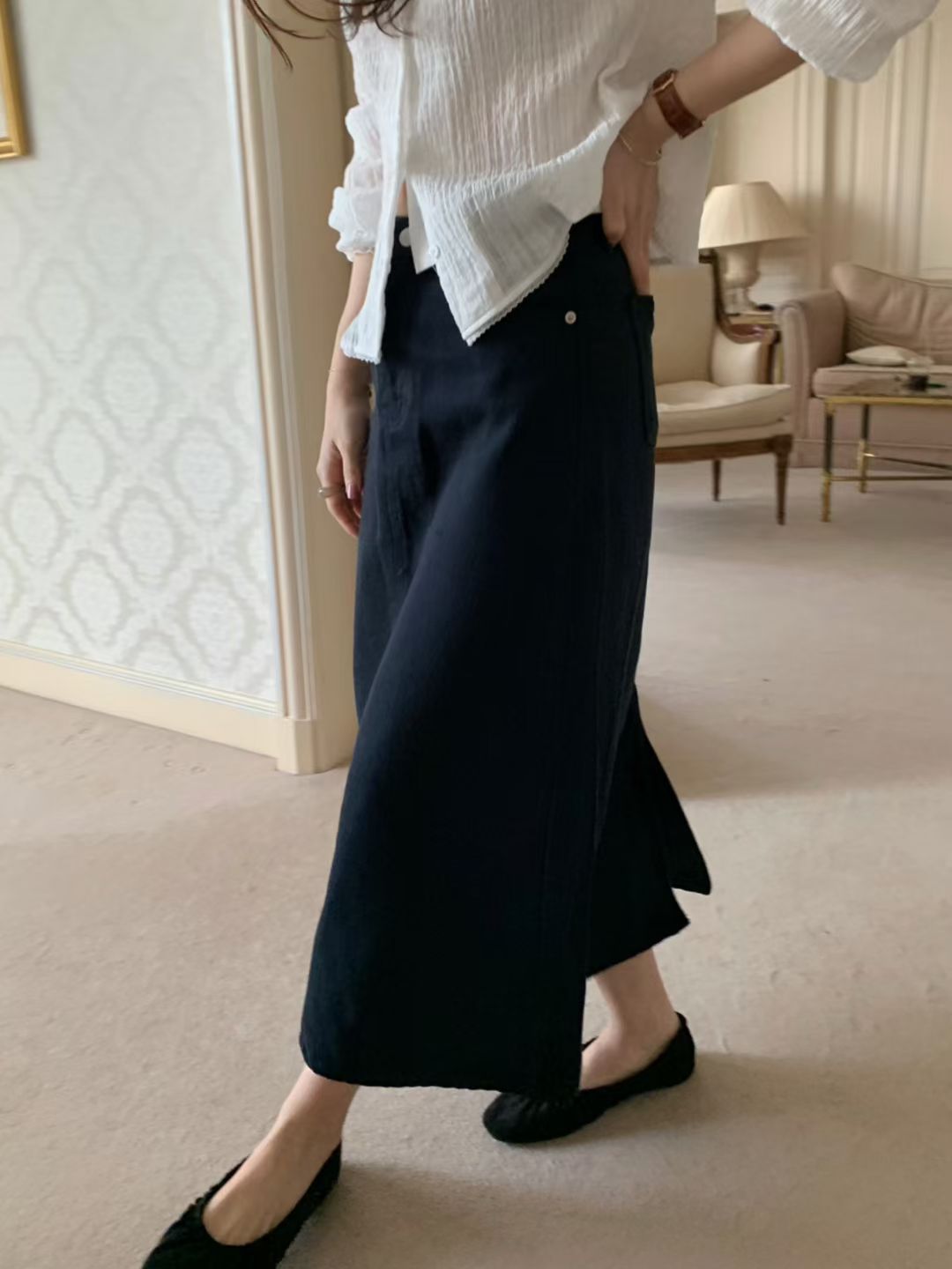 【現貨🍦】A50奶油系柔軟牛仔裙