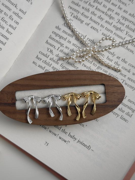 冬日浪漫蝴蝶結緞帶耳環