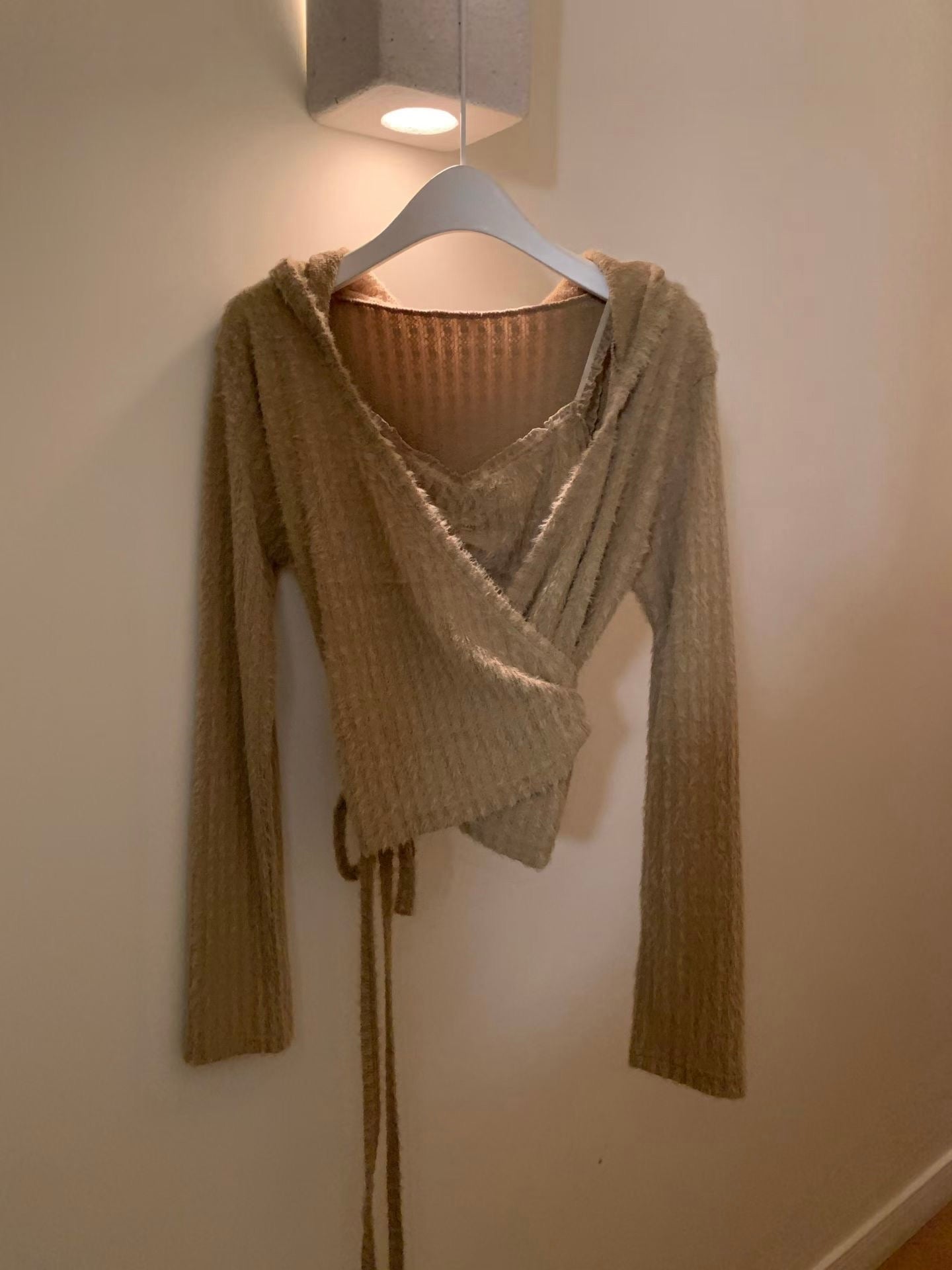 仿安哥拉毛針織背心開衫套裝