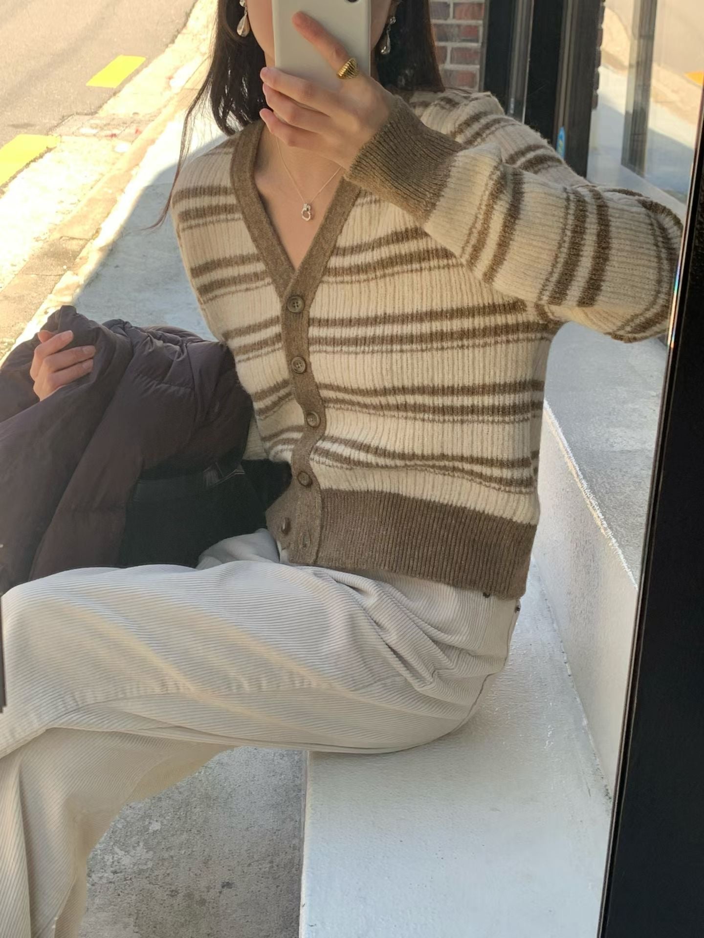 條紋可可針織開衫