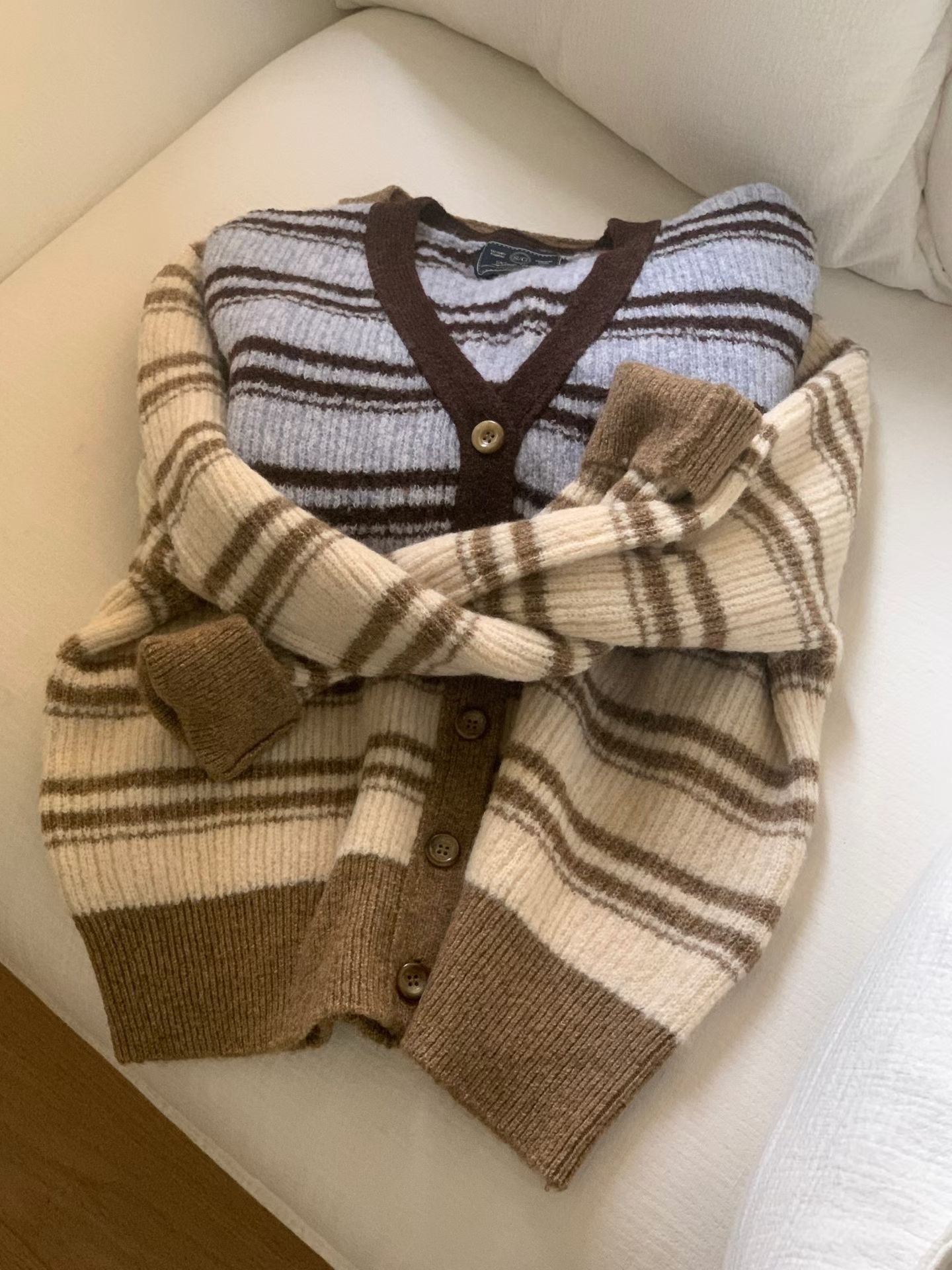 條紋可可針織開衫