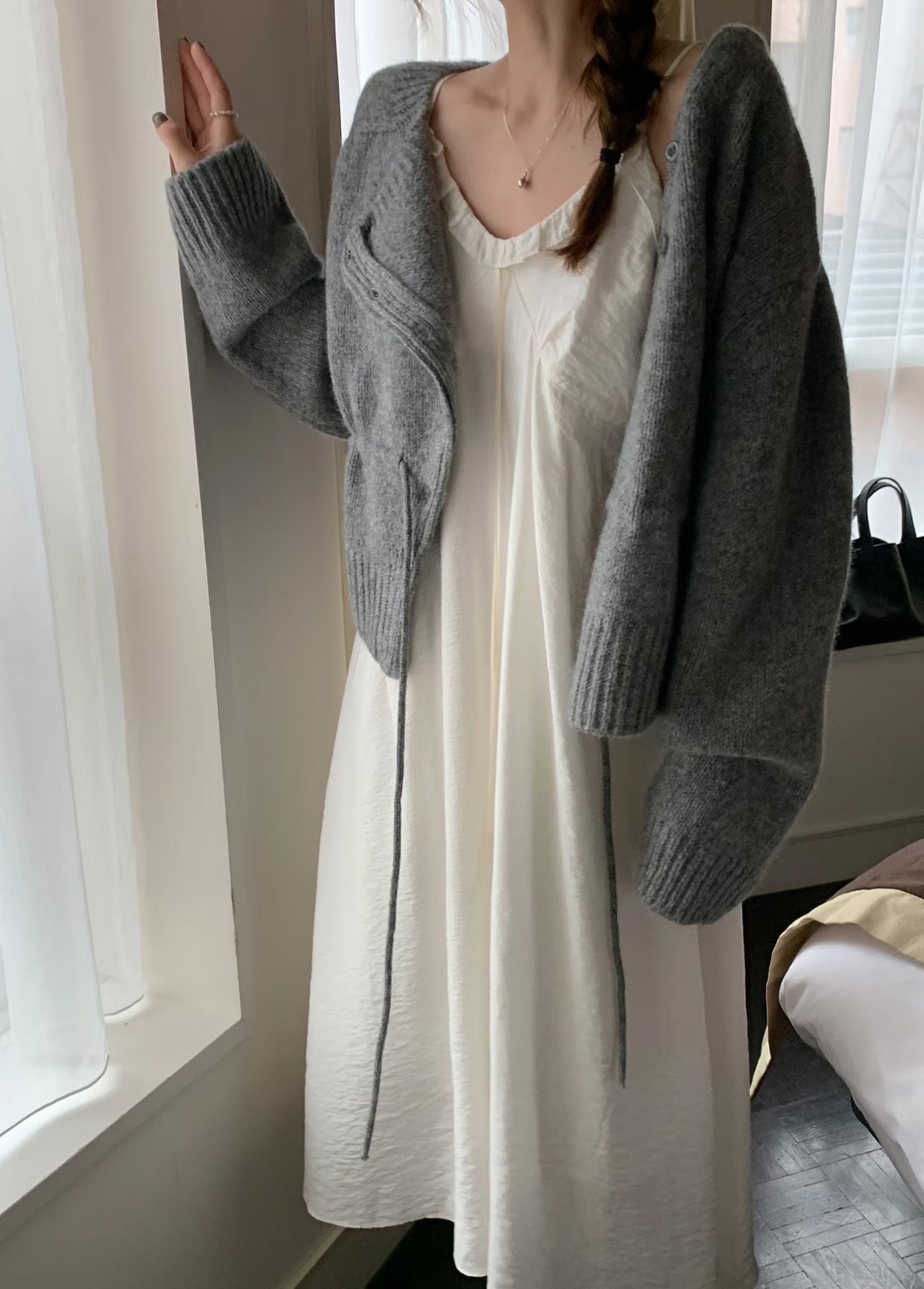 100%羊毛🦙溫柔綁帶抽繩針織外套