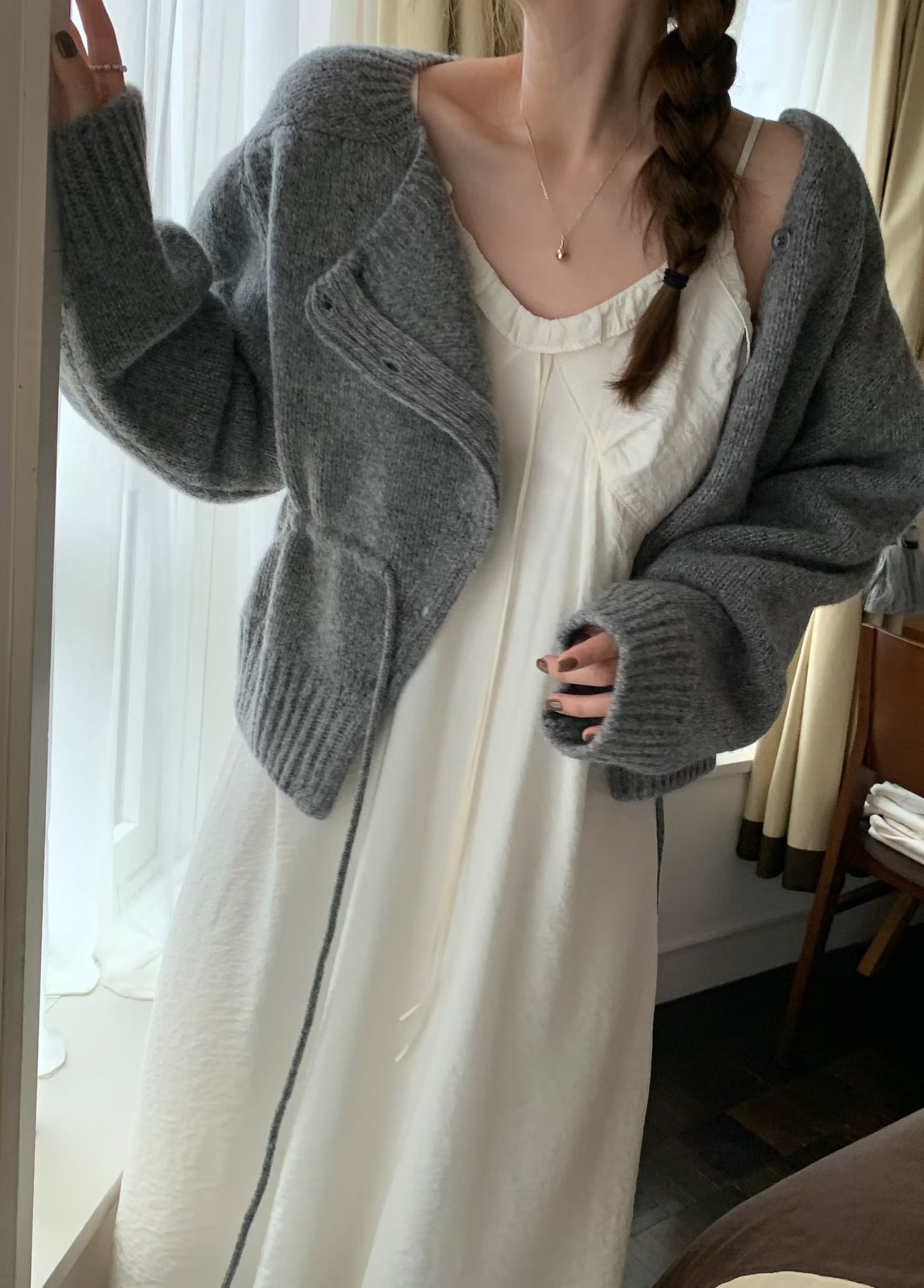 100%羊毛🦙溫柔綁帶抽繩針織外套