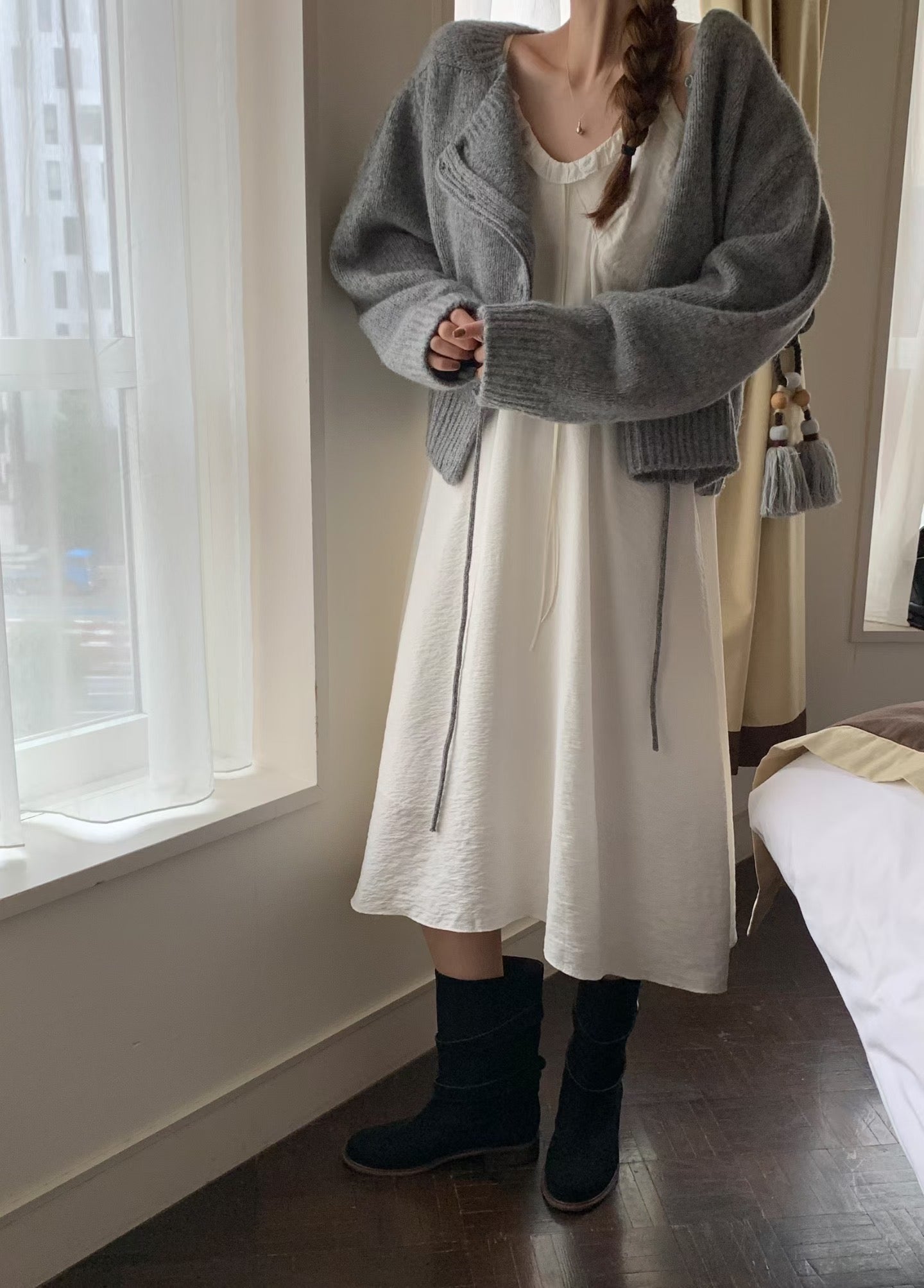 100%羊毛🦙溫柔綁帶抽繩針織外套