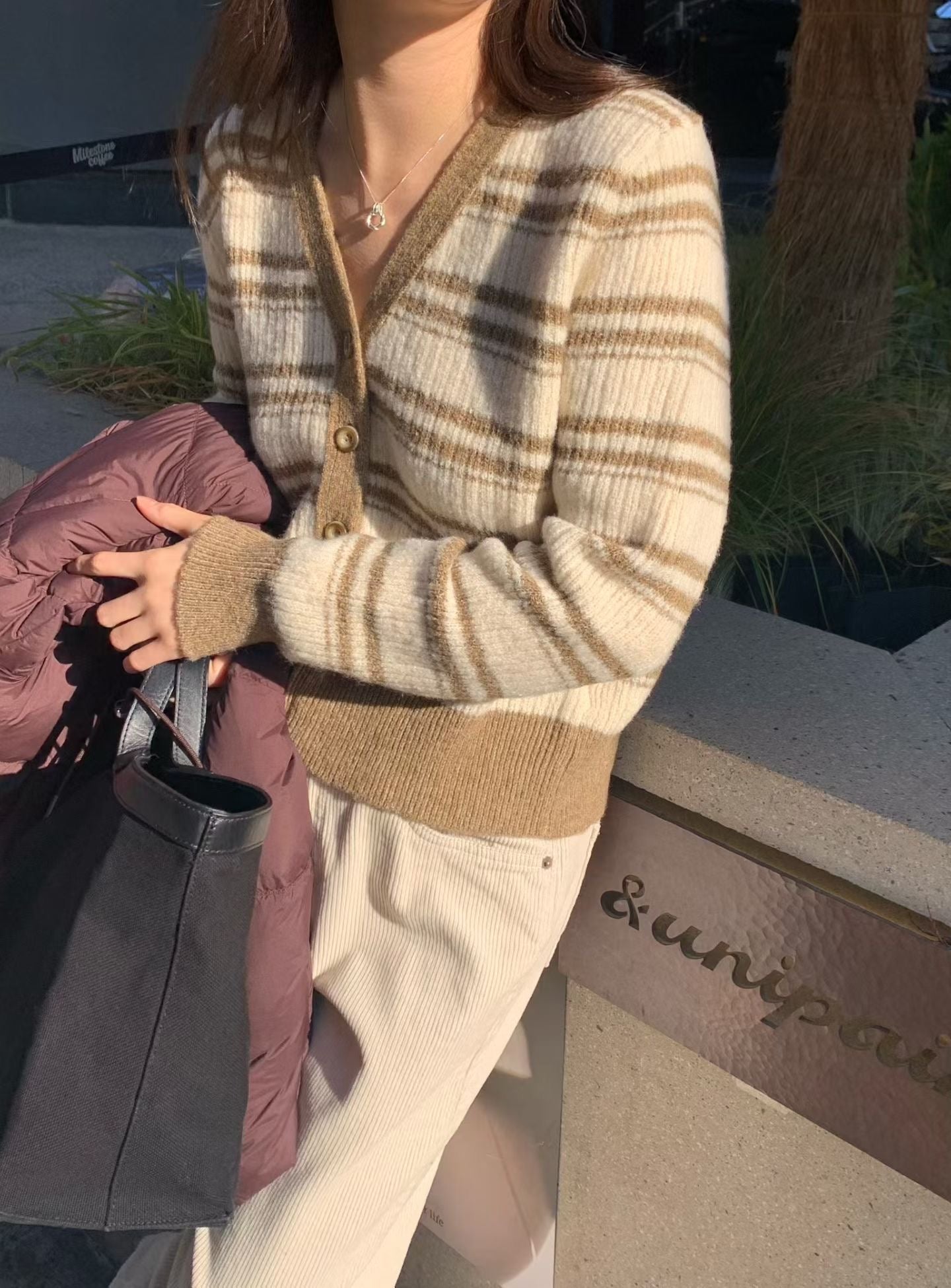條紋可可針織開衫