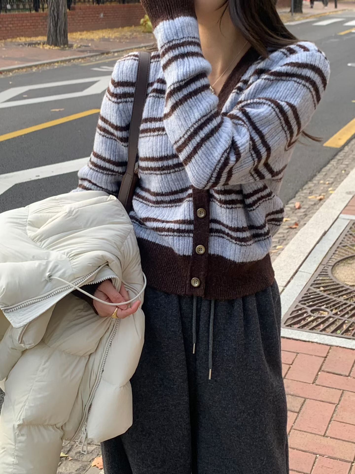 條紋可可針織開衫